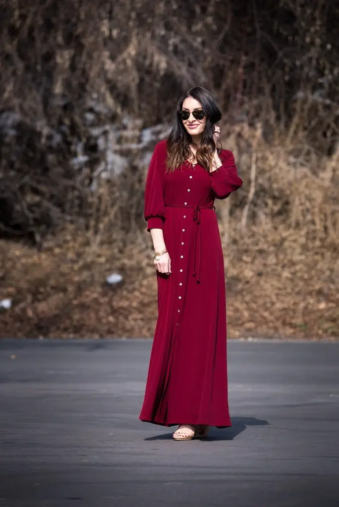 Deep Red Crepe Maxi Dress with Tie Waist Deep Red Crepe Maxi Dress with Tie Waist — Simple Church Dresses
