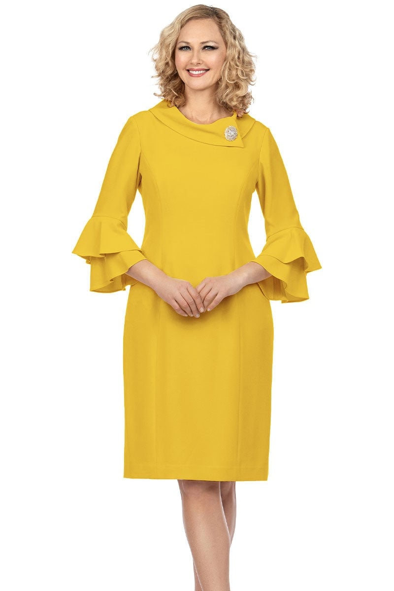 Yellow Pencil Skirt Midi Dress with Ruffled Sleeves Yellow Pencil Skirt Midi Dress with Ruffled Sleeves — Simple Church Dresses