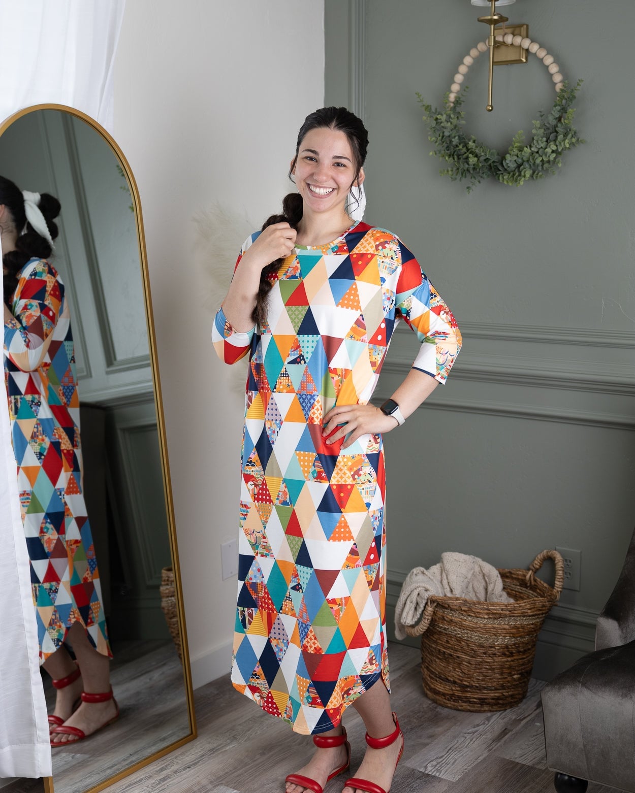 Multicolor Geometric Print Midi Dress Multicolor Geometric Print Midi Dress — Simple Church Dresses