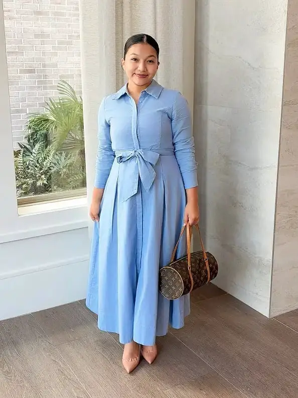 Light Blue Tie Waist Shirt Dress Light Blue Tie Waist Shirt Dress — Simple Church Dresses