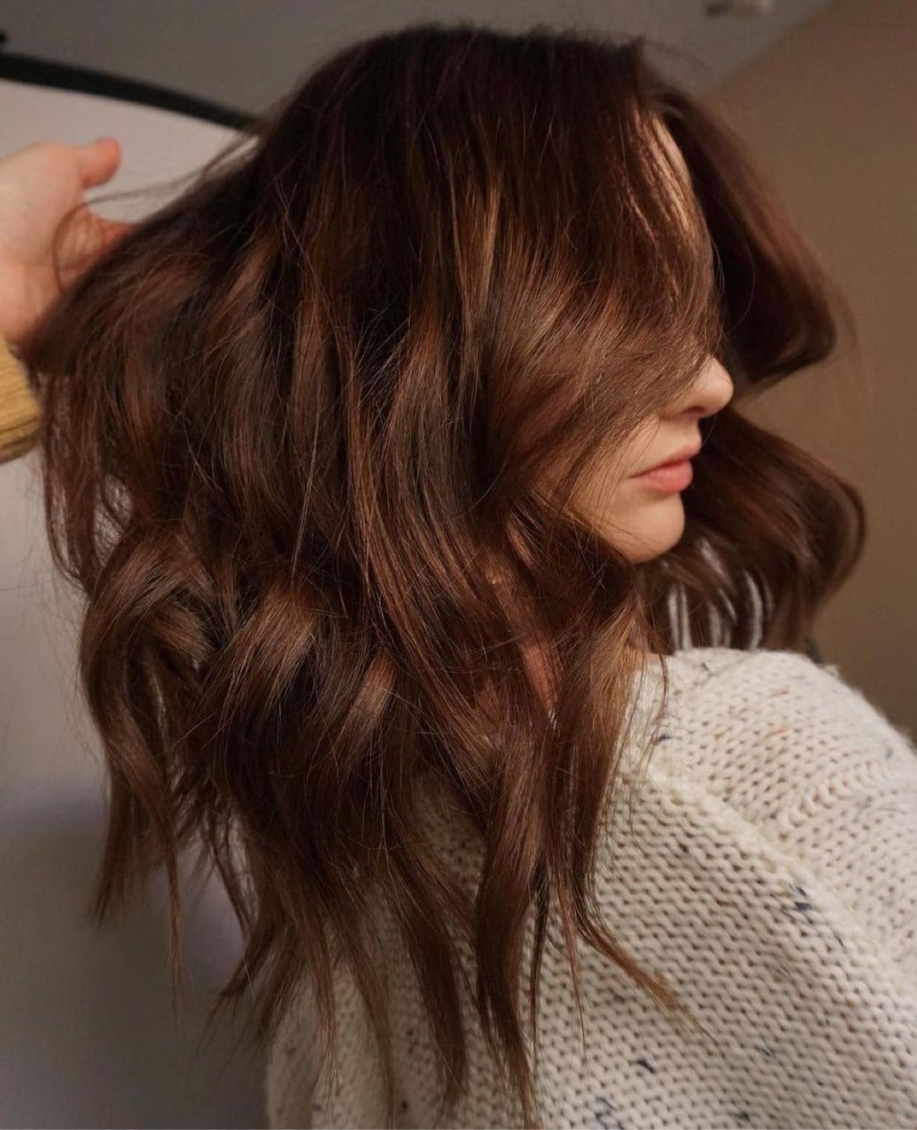 Collarbone Length Medium Brown With Warm Highlights Collarbone Length Medium Brown With Warm Highlights — Simple Cinnamon Hair Color