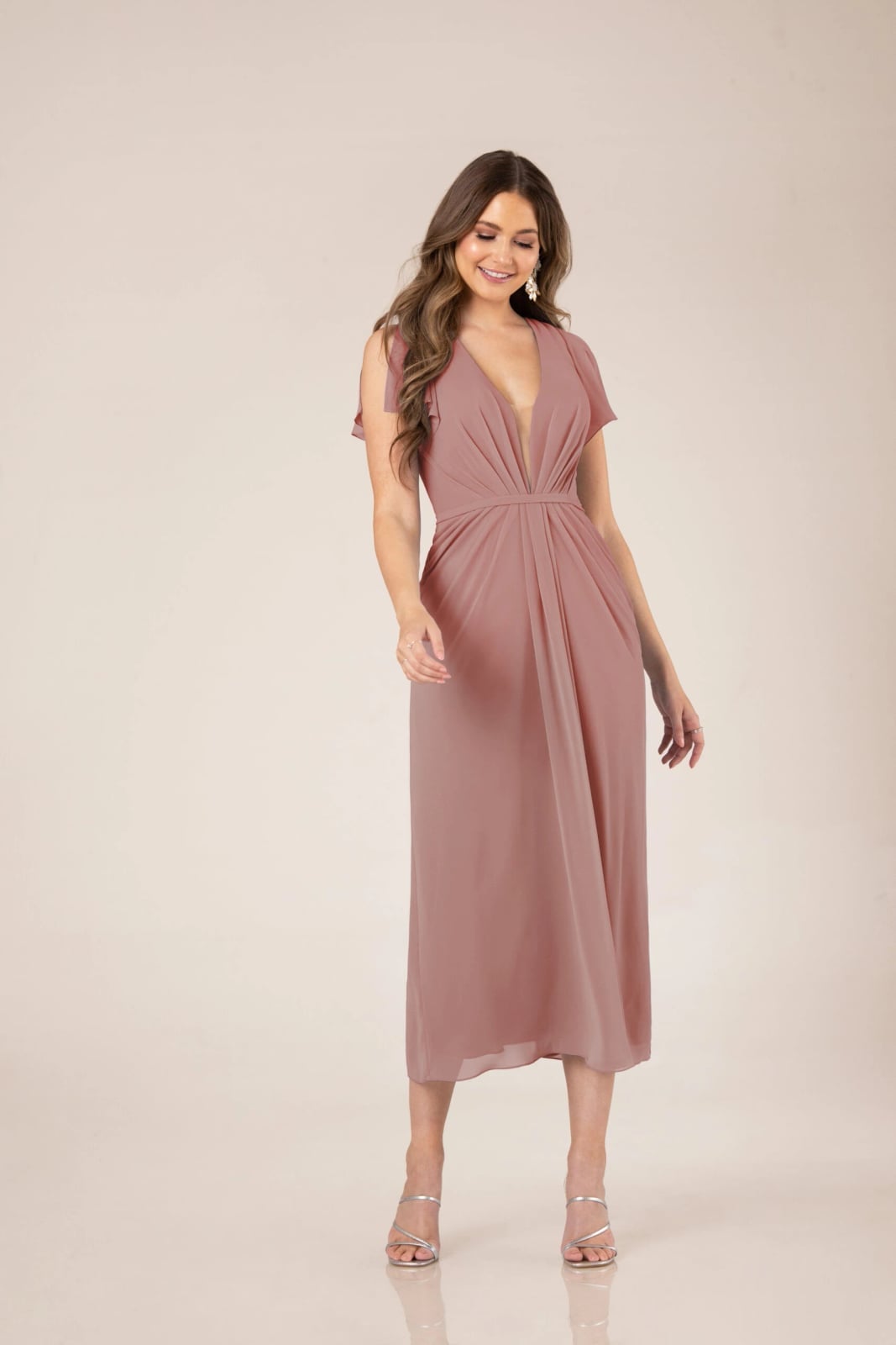 Rose Chiffon A-Line Dress with Deep V-Neckline Rose Chiffon A-Line Dress with Deep V-Neckline — Simple Cocktail Dresses Wedding Guest
