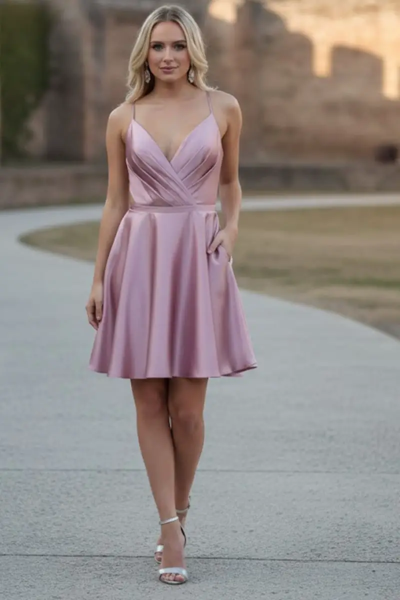 Pink Satin A-Line Mini Dress Pink Satin A-Line Mini Dress — Simple Cocktail Outfits