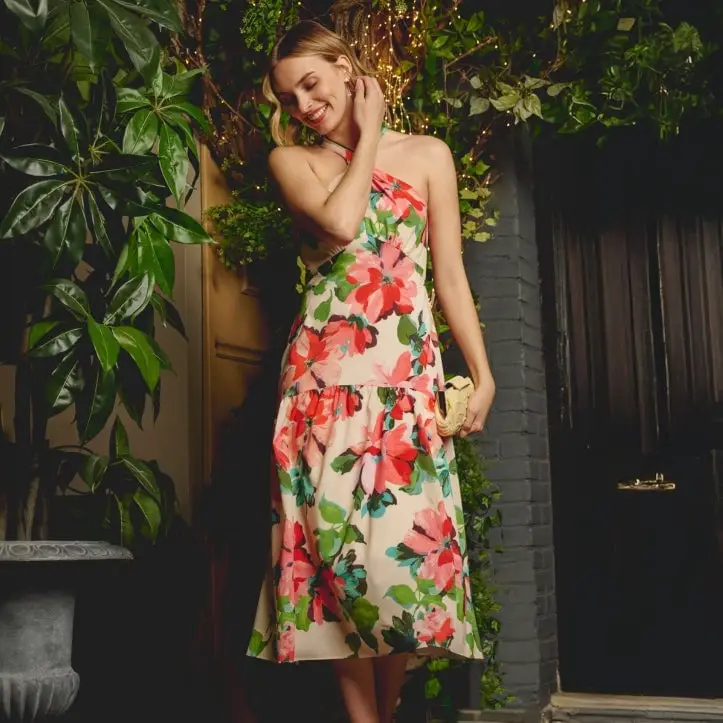 Cream Floral Print Tiered Halter Dress Cream Floral Print Tiered Halter Dress — Simple Cocktail Outfits