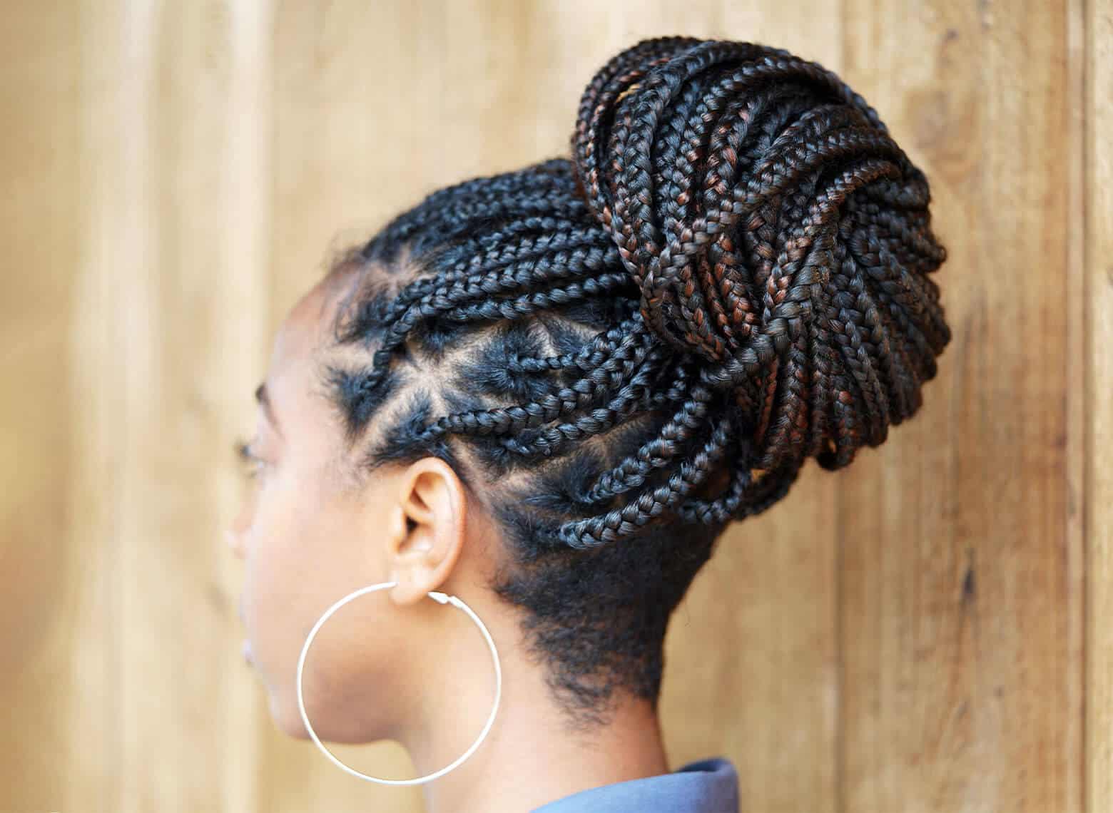 Dark Brown Coily Braided Bun Dark Brown Coily Braided Bun — Simple Color Braids