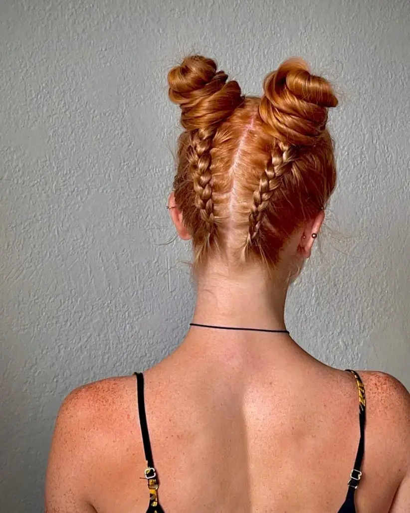 Vibrant Red Double Braided Buns Vibrant Red Double Braided Buns — Simple Color Braids
