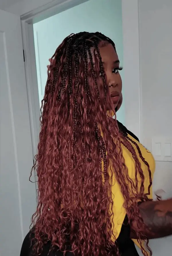 Mid-Back Box Braids With Curly Ends Mid-Back Box Braids With Curly Ends — Simple Color Braids