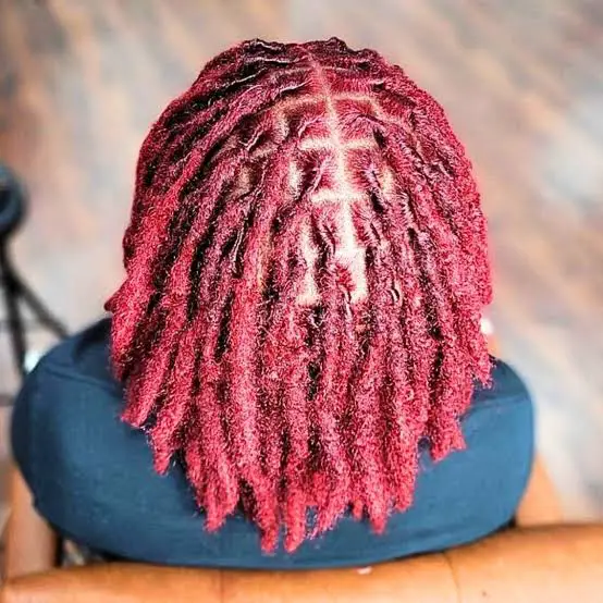 Mid-Back Length Vibrant Red Coily Locs — Simple Color Locs
