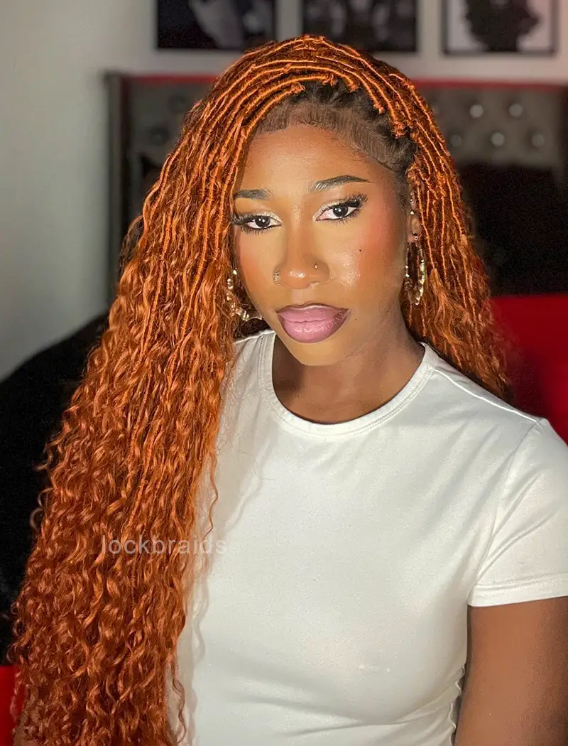 Mid-Back Length Curly Orange Locs — Simple Color Locs