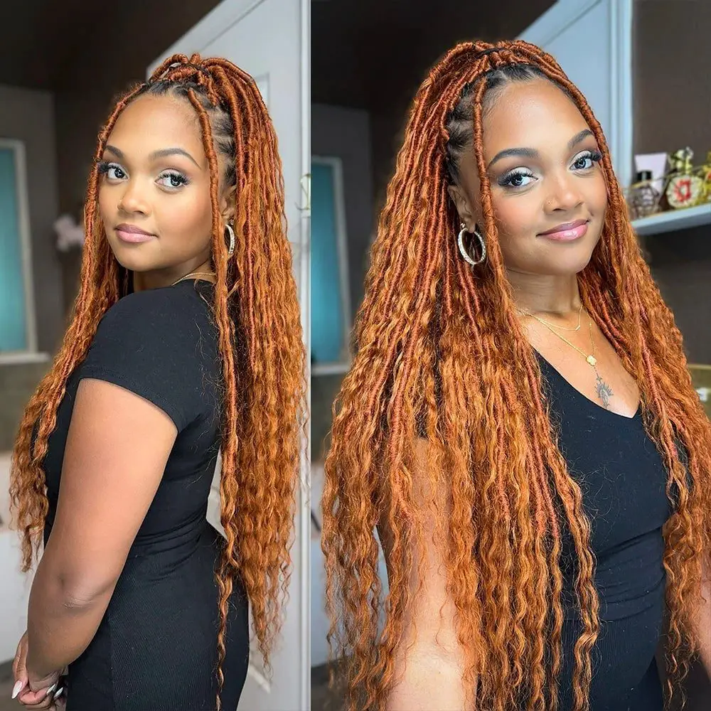 Mid-Back Faux Locs With Honey Blonde Brown Balayage — Simple Color Locs