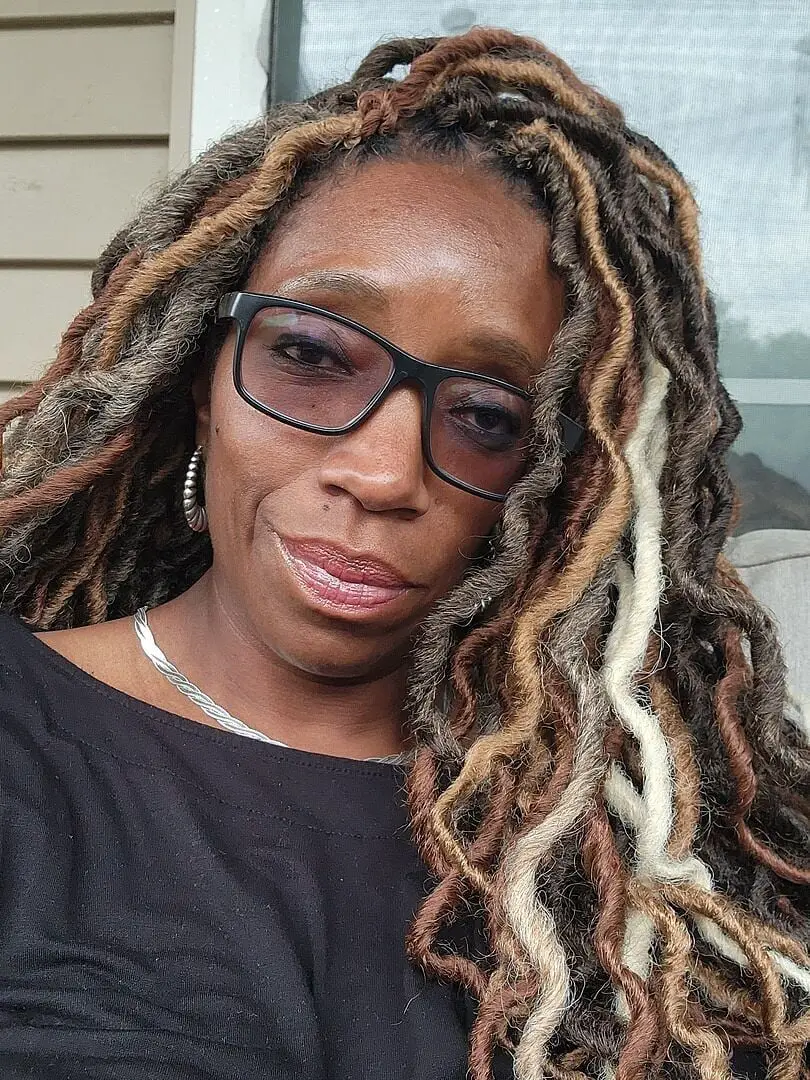 Shoulder Length Faux Locs With Ash Brown Blonde Blend — Simple Color Locs