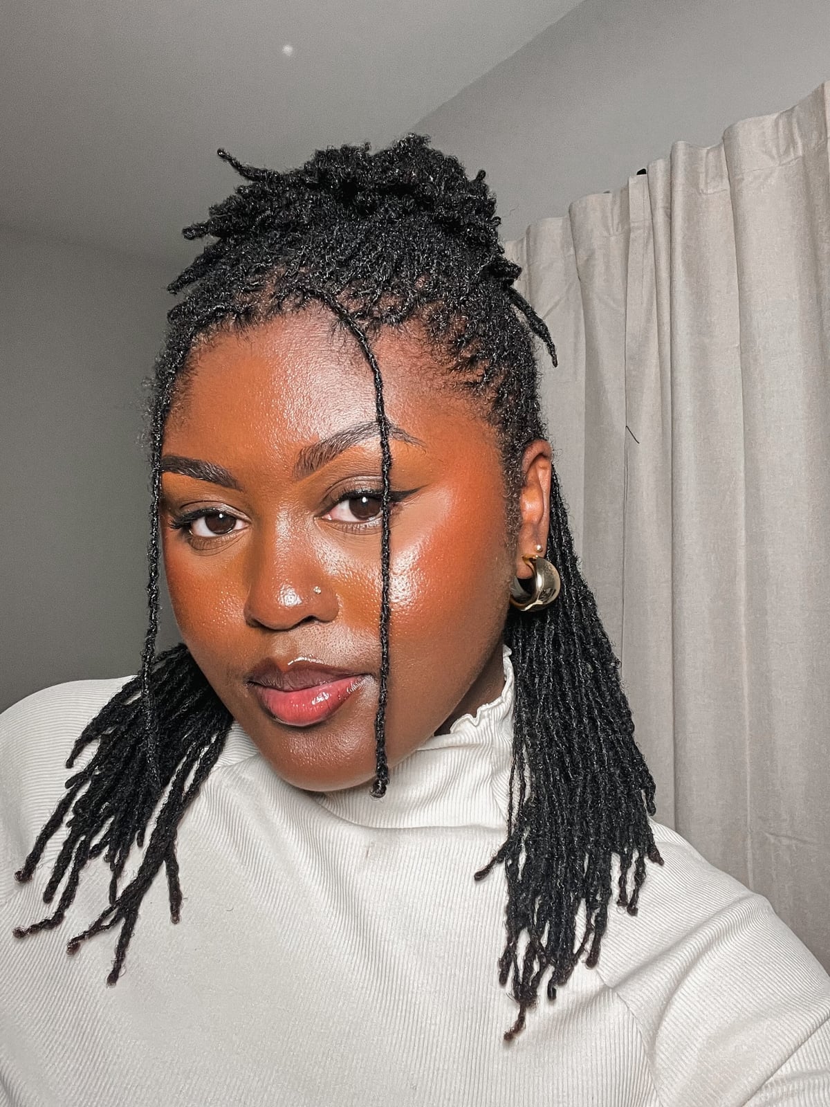 Chin Length Voluminous Black Locs — Simple Color Locs