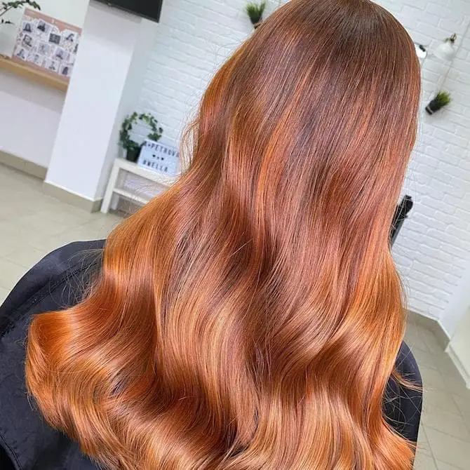 Thick Mid-Back Copper Blonde Balayage Thick Mid-Back Copper Blonde Balayage — Simple Copper Hair with Blonde