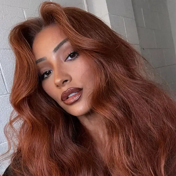 Mid-Back Wavy Copper Blonde Balayage Blowout Mid-Back Wavy Copper Blonde Balayage Blowout — Simple Copper Hair with Blonde