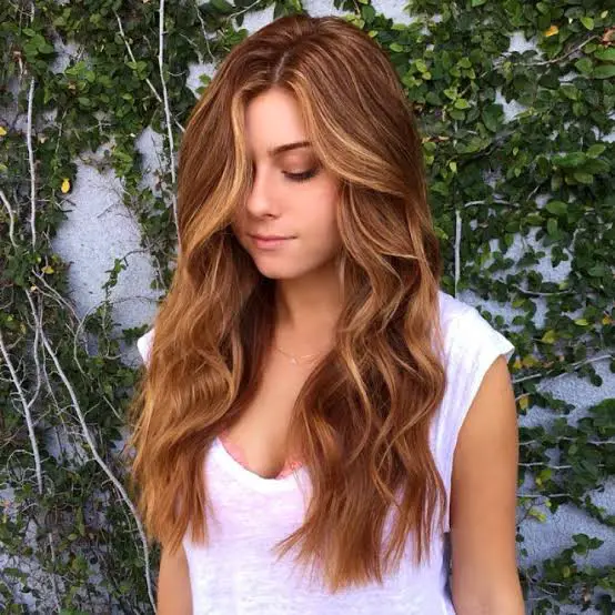 Mid-Back Muted Copper with Blonde Highlights, Wavy Mid-Back Muted Copper with Blonde Highlights, Wavy — Simple Copper Hair with Blonde