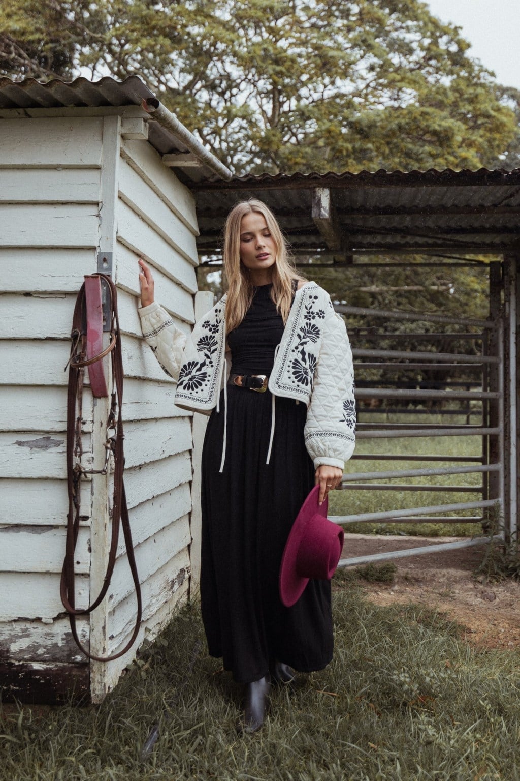 Embroidered Jacket Over Black Dress with Ankle, Office-Safe Version Embroidered Jacket Over Black Dress with Ankle, Office-Safe Version — Simple Country Concert Outfits Ideas