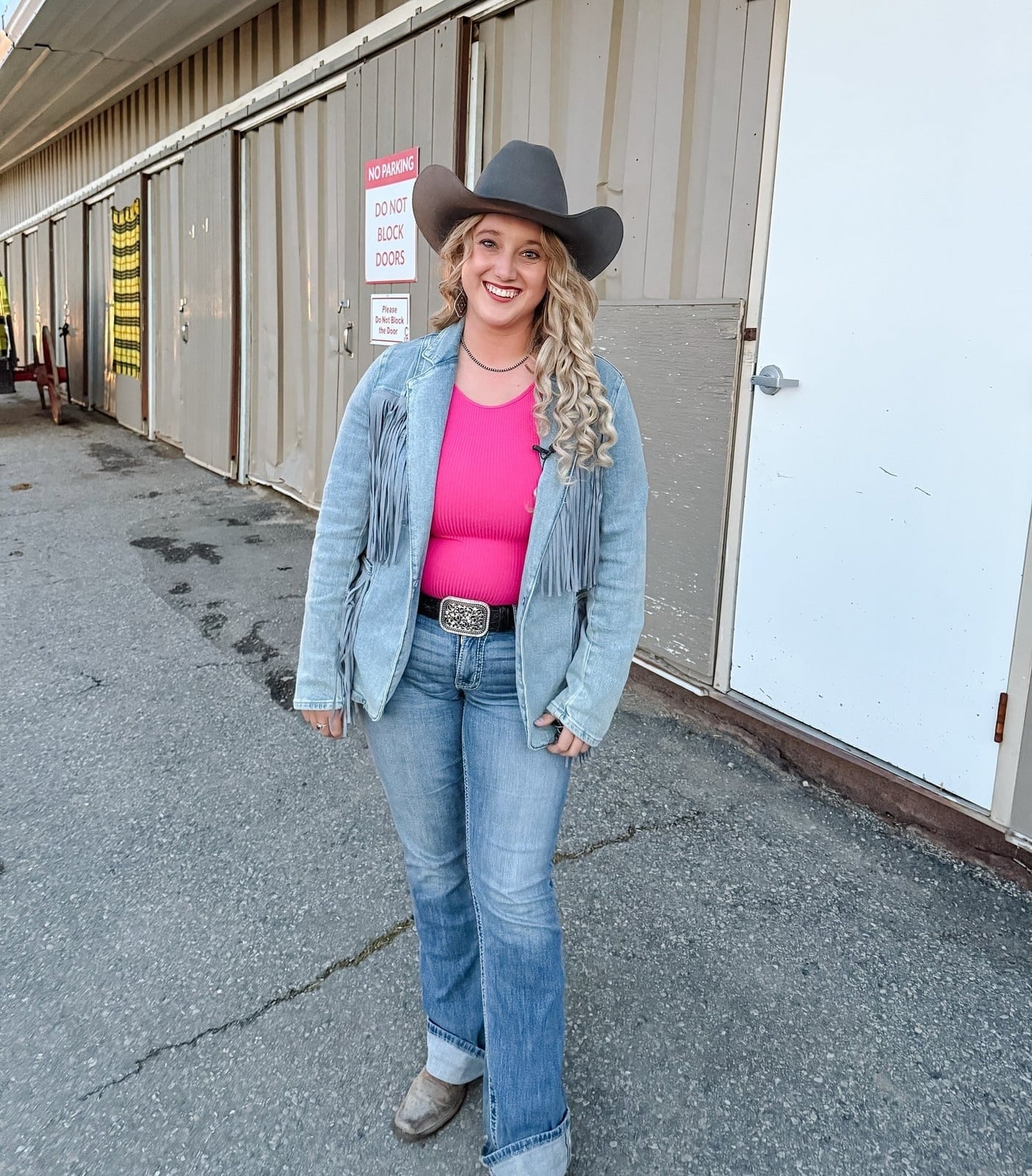 Fringe Denim Jacket and Pink Top Fringe Denim Jacket and Pink Top — Simple Cowboy Hat Outfits