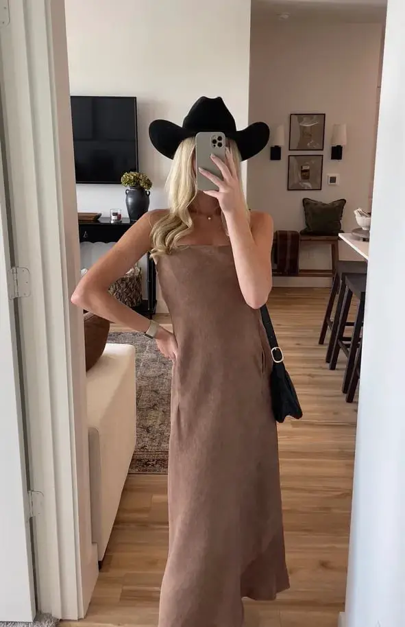 Strapless Midi Dress and Cowboy Hat Strapless Midi Dress and Cowboy Hat — Simple Cowboy Hat Outfits