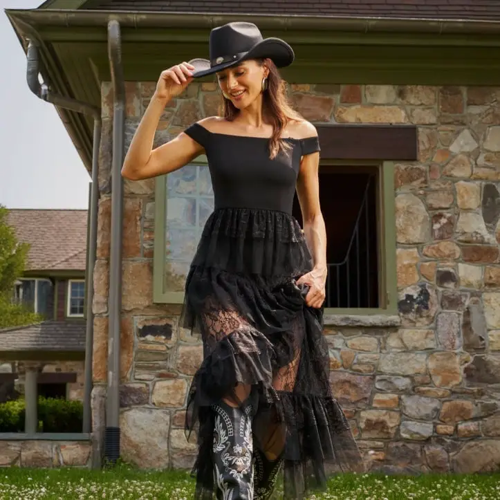 Lace Tiered Dress and Cowboy Hat Lace Tiered Dress and Cowboy Hat — Simple Cowboy Hat Outfits