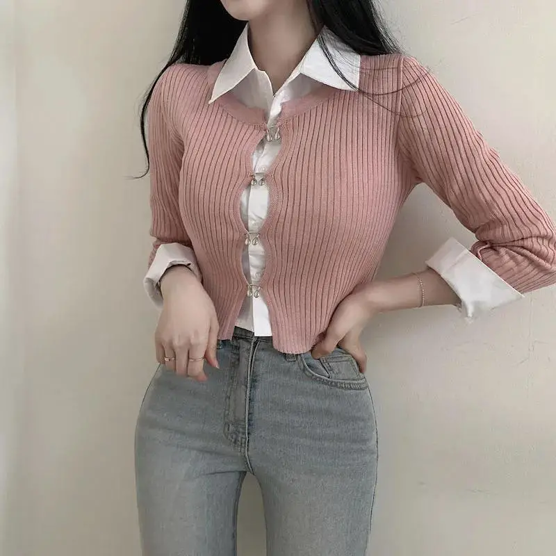 Pink Ribbed Cardigan with Collared Shirt and Jeans Pink Ribbed Cardigan with Collared Shirt and Jeans — Simple Cropped Cardigan Outfits