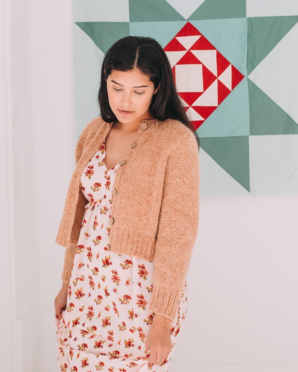 Peach Cardigan with Floral Dress Peach Cardigan with Floral Dress — Simple Cropped Cardigan Outfits
