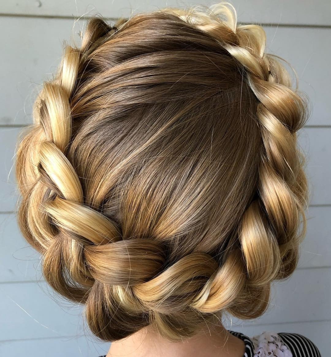 Thick Wavy Blonde and Light Brown Crown Braid — Simple Crown Braid