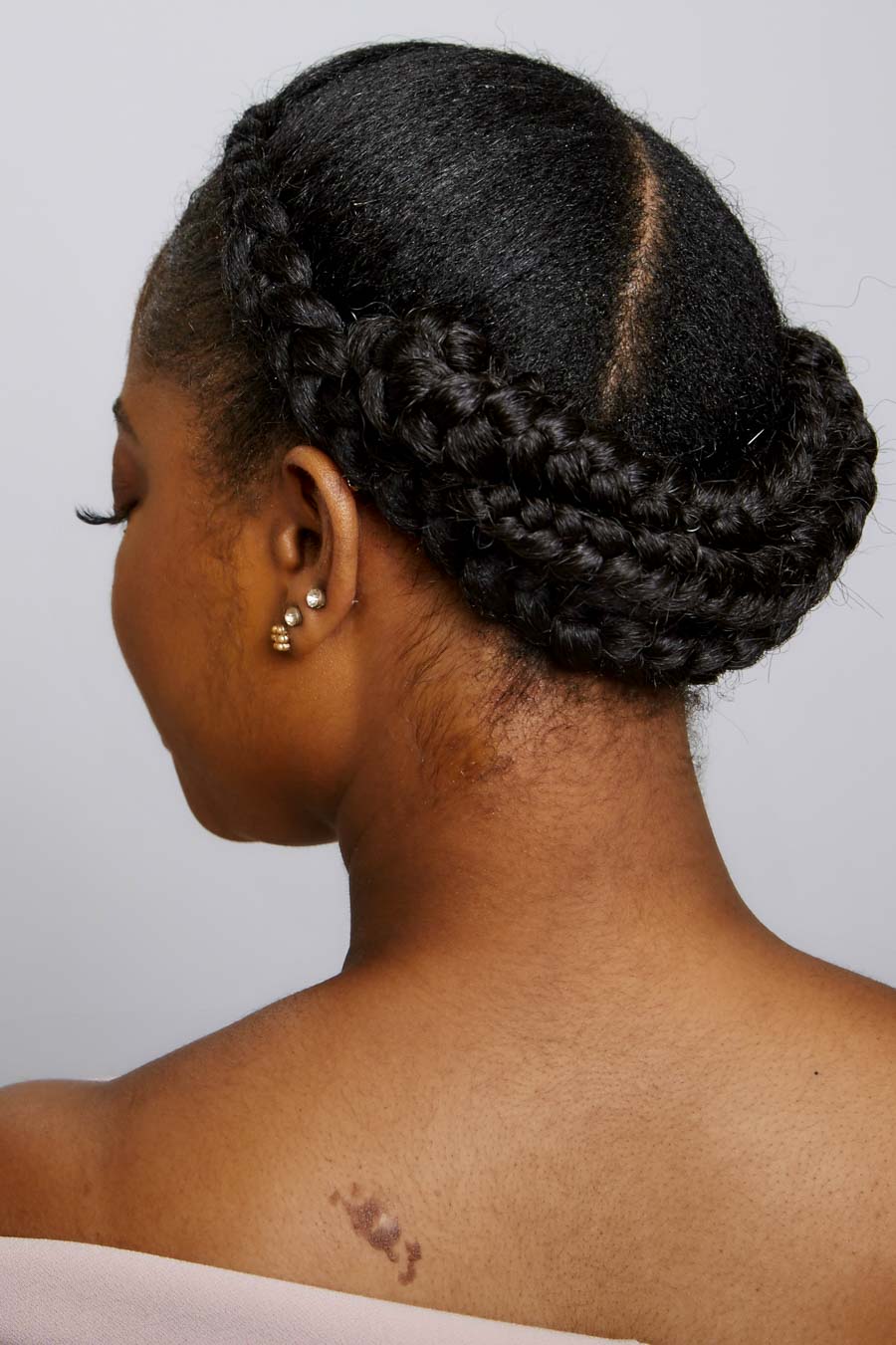 Thick Coily Dark Brown Braided Crown — Simple Crown Braid