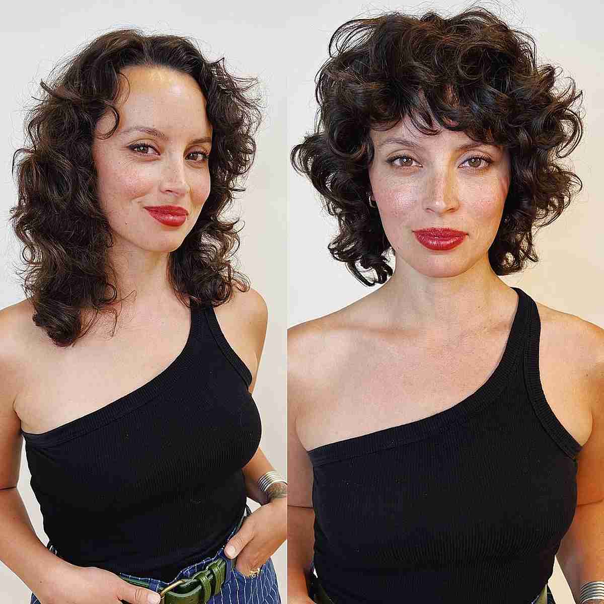 Chin Length With Short Curly Bangs Chin Length With Short Curly Bangs — Simple Curly Bangs