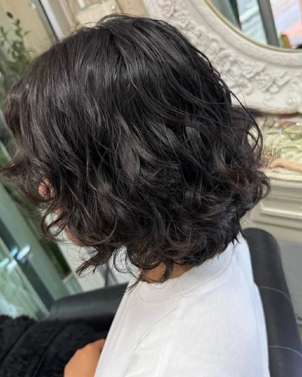 Dark Brown Bob With Defined Curls and Air Dried Dark Brown Bob With Defined Curls and Air Dried — Simple Curly Bob Hairstyles