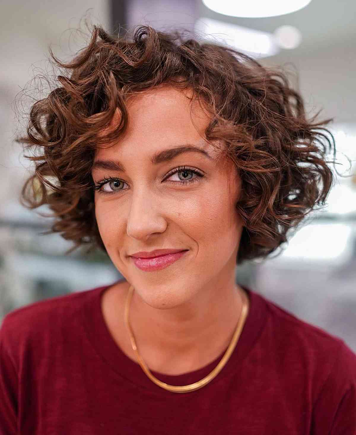 Chestnut Brown Bob With Defined Curls, Chin Chestnut Brown Bob With Defined Curls, Chin — Simple Curly Bob Hairstyles