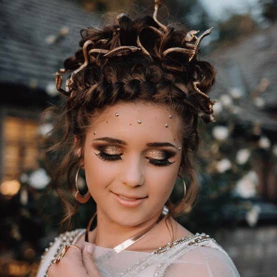 Shoulder Length Dark Brown Updo With Golden Highlights Shoulder Length Dark Brown Updo With Golden Highlights — Simple Curly Hair Costumes