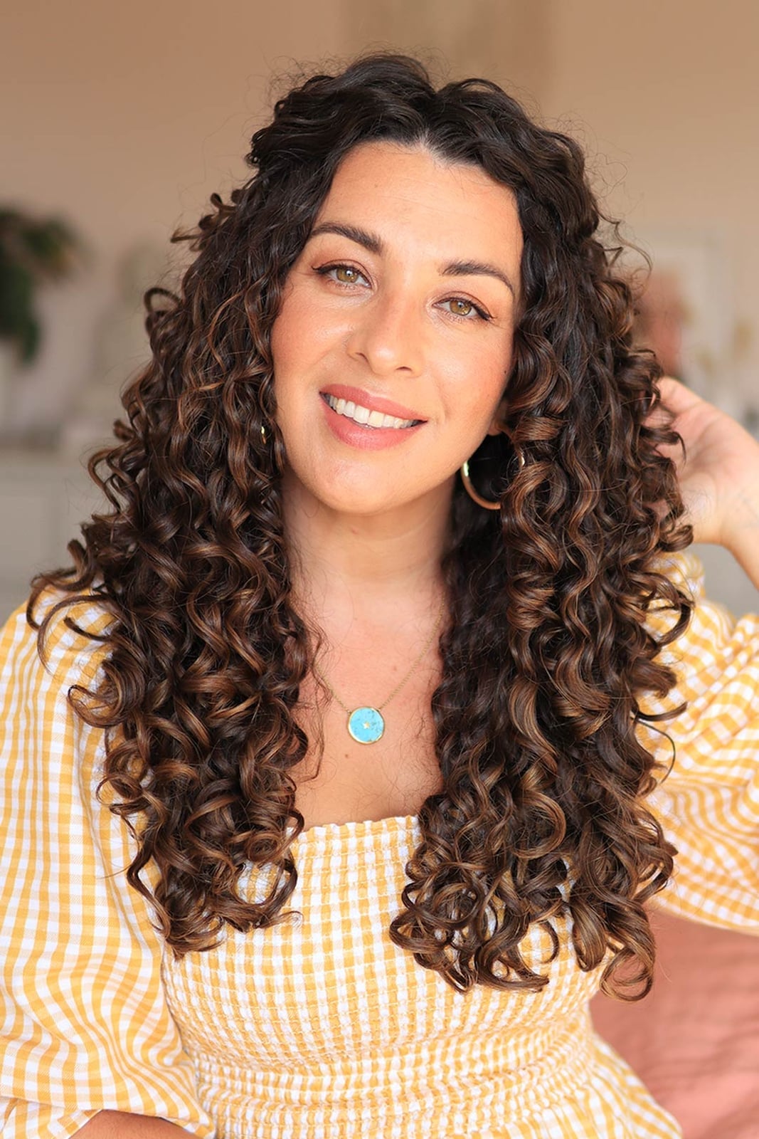 Mid-Back Balayage With Caramel And Honey Tones — Simple Curly Hair Highlights