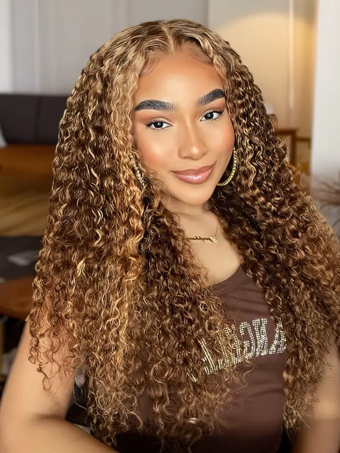 Mid-Back Caramel Balayage For Curly Hair — Simple Curly Hair Highlights