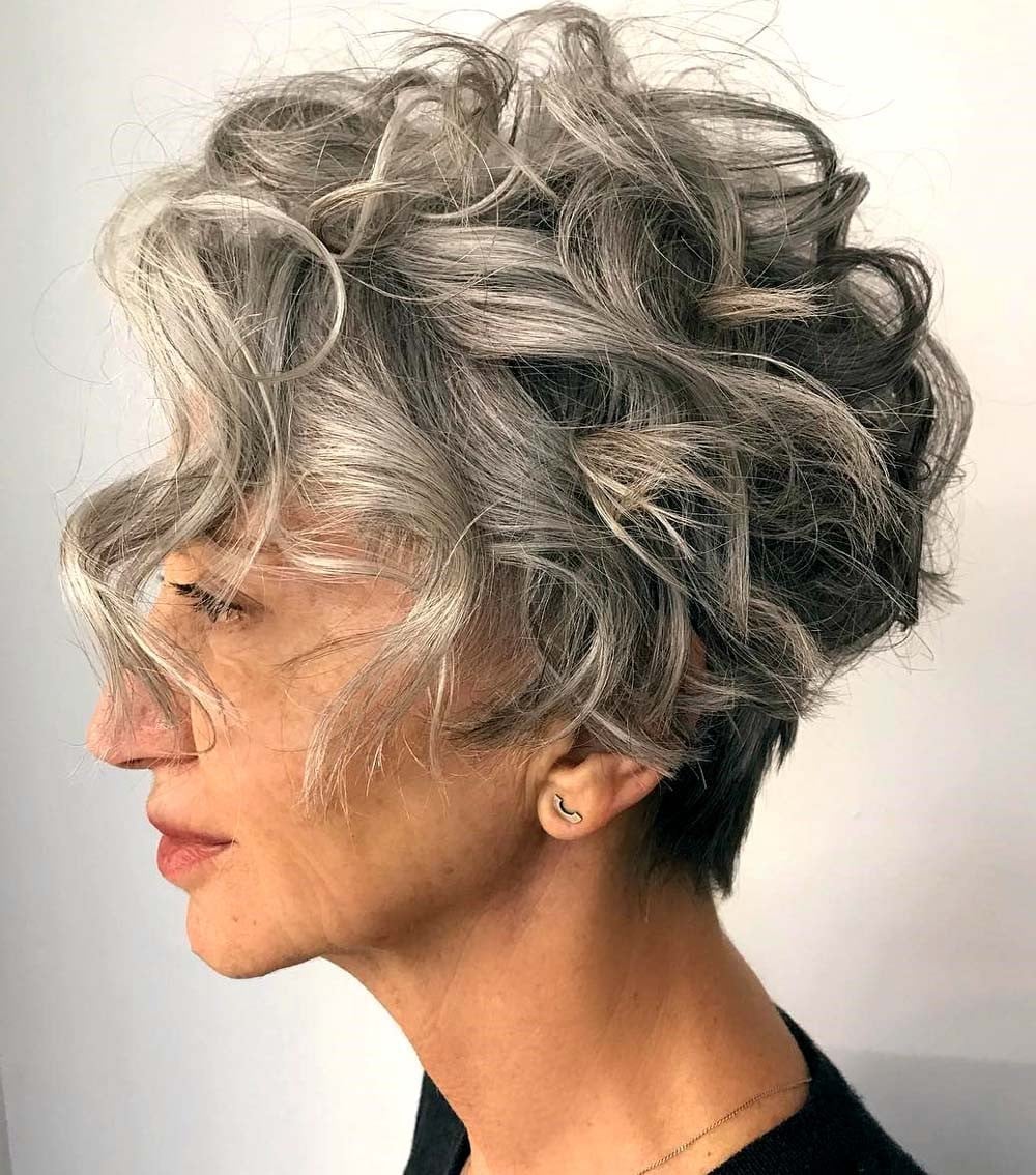Short Pixie With Gray Highlights — Simple Curly Highlights