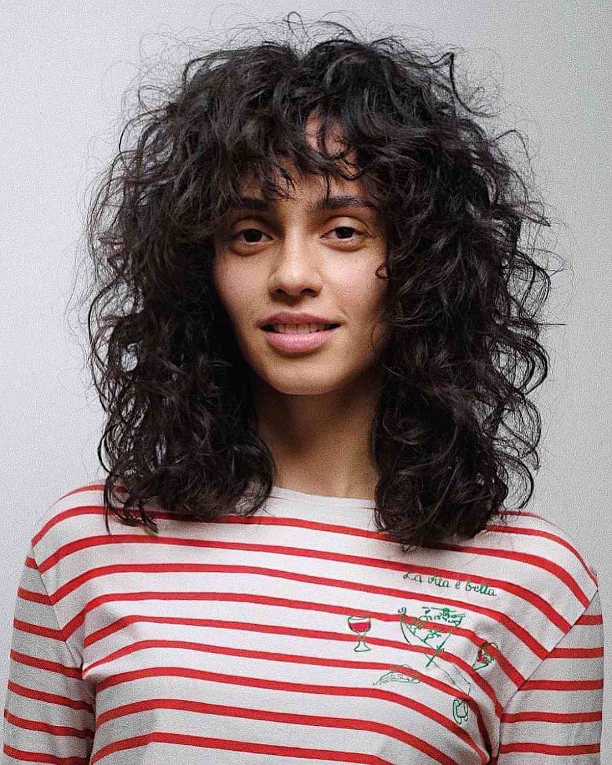 Mid-Back Shag With Choppy Layers — Simple Curly Shag