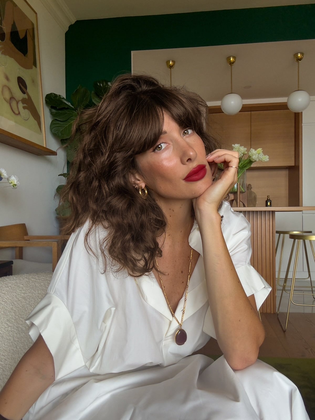 Shoulder Length Black Shag With Full Bangs — Simple Curly Shag
