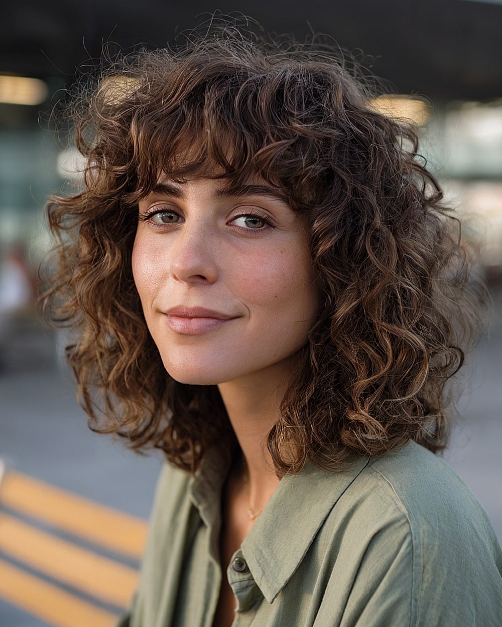Collarbone Shag With Full Bangs And Side Part — Simple Curly Shag