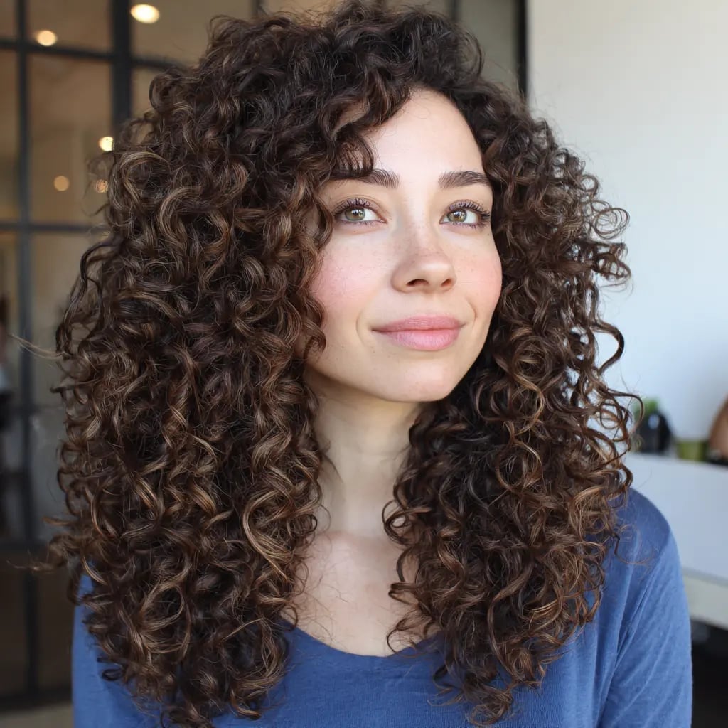 Collarbone Shag With Defined Curls and Caramel and Face-Framing Bangs — Simple Curly Shag Haircut