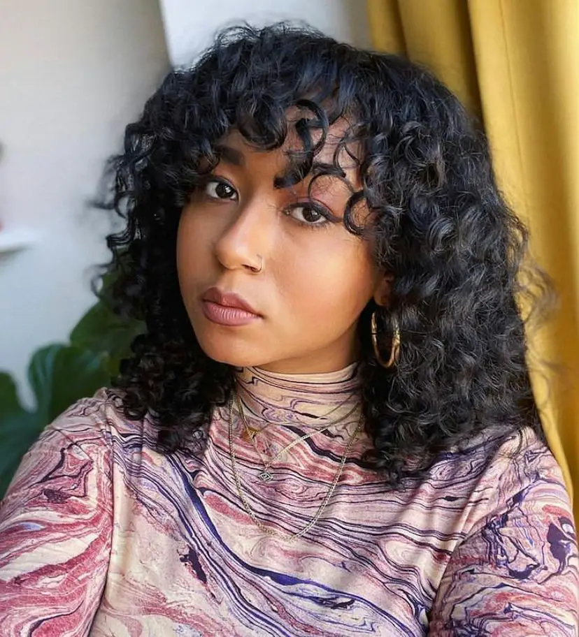Chin Length Shag With Curly Bangs — Simple Curly Shag Haircut