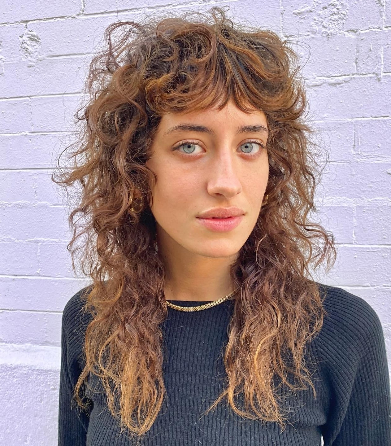 Collarbone Shag With Curtain Bangs and Dimension and Air Dried — Simple Curly Shag Haircut