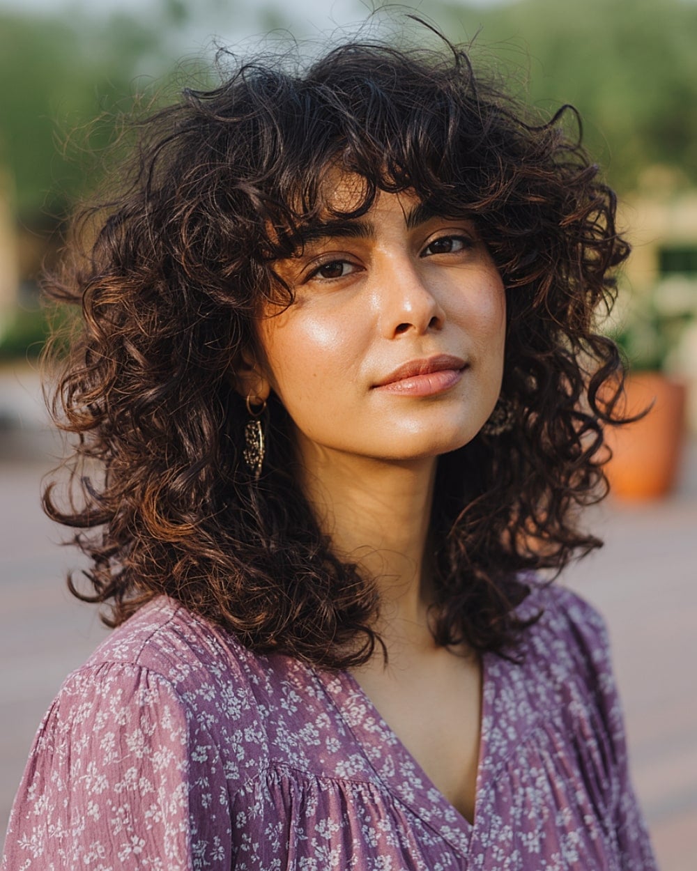 Shoulder Length Shag With Short Choppy Bangs — Simple Curly Shag Haircut