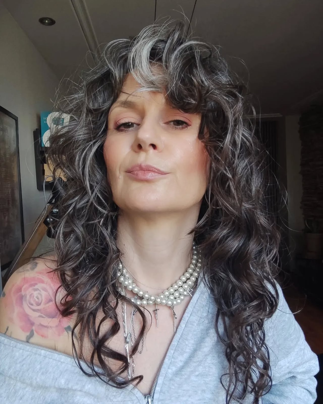 Shoulder Shag In Striking Gray With Volume — Simple Curly Shag Haircut
