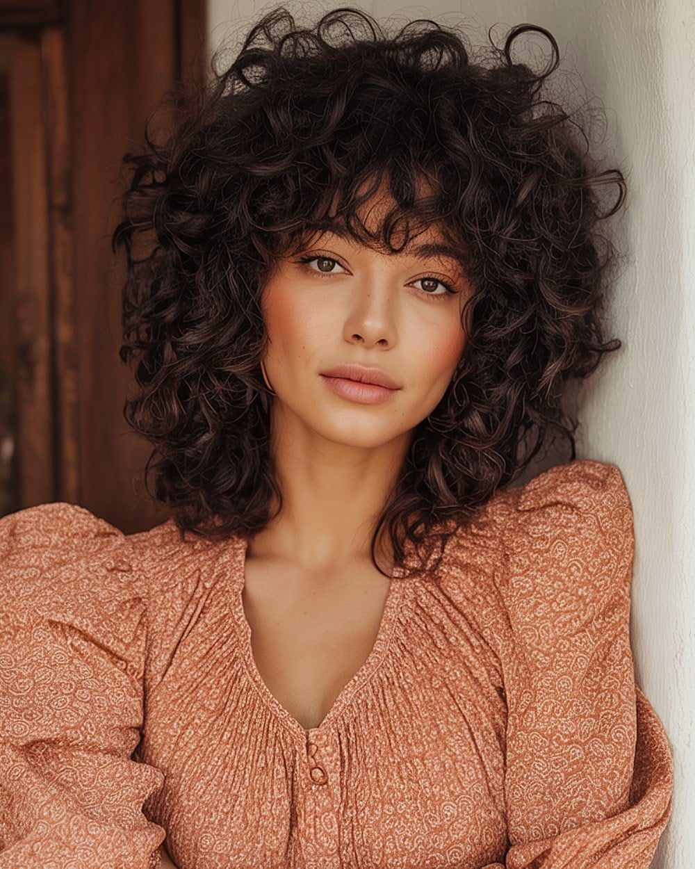Collarbone Shag With Textured Full Bangs — Simple Curly Shag Haircut