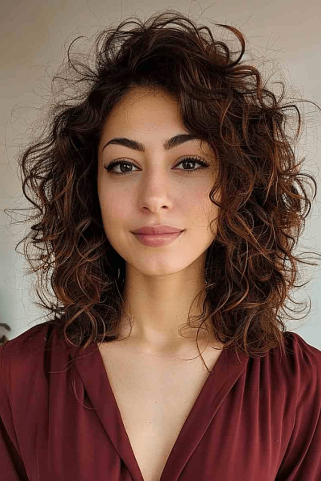 Shoulder Shag With Wispy Bangs and Balayage and Air Dried — Simple Curly Shag Haircut