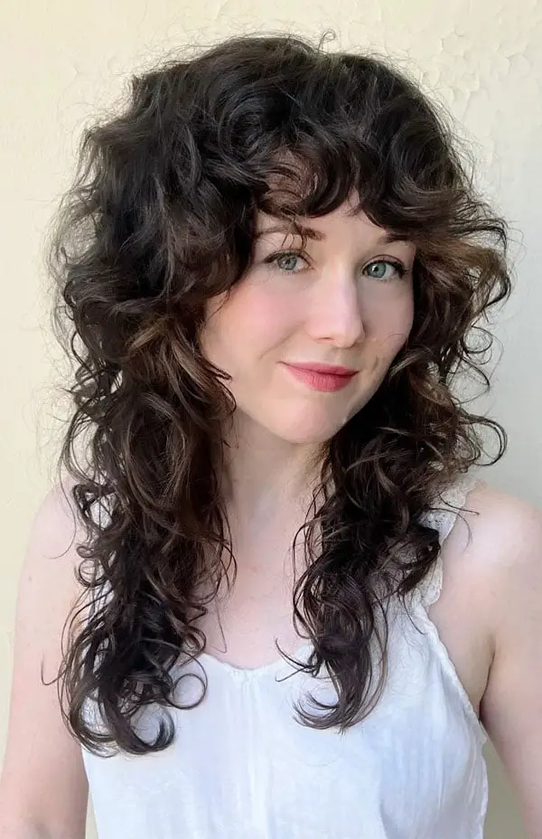 Mid-Back Curly Shag With Wispy Bangs — Simple Curly Shag Haircut