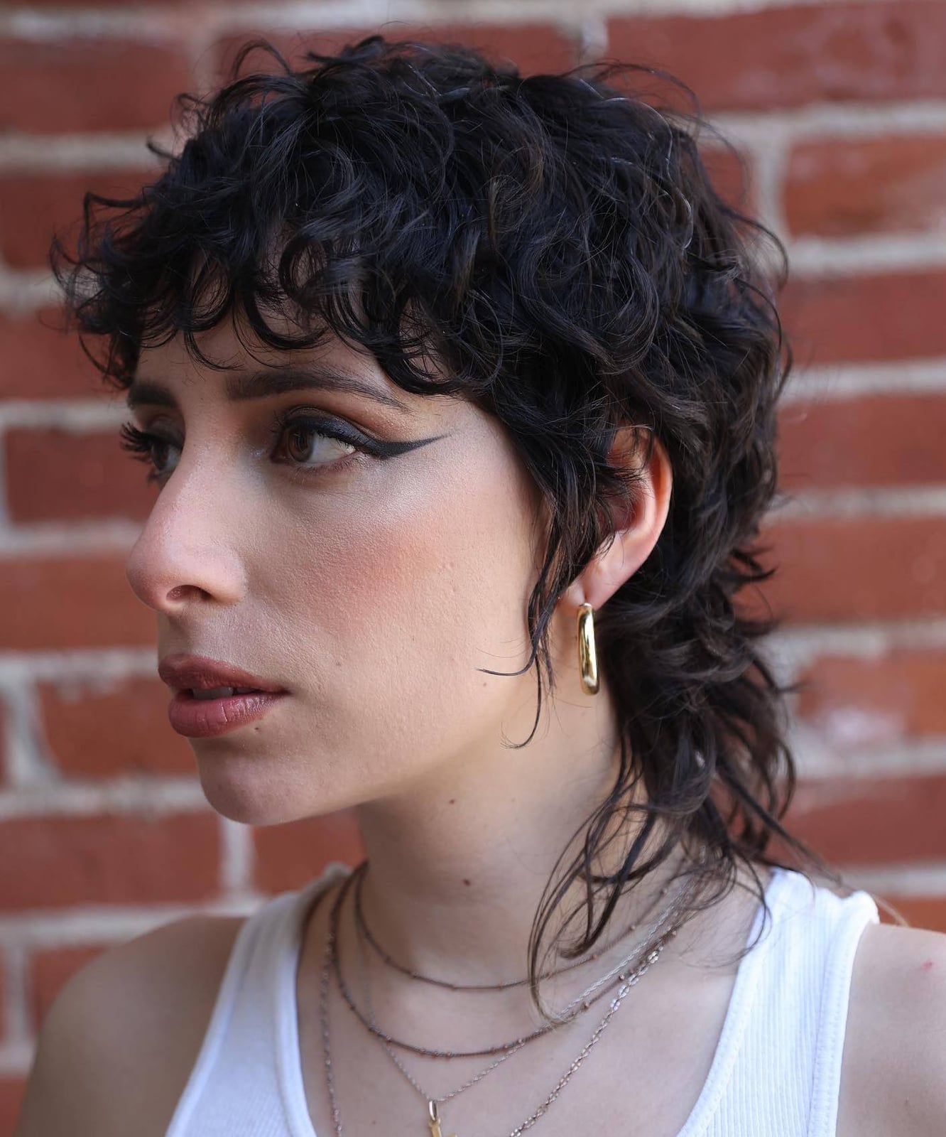 Shoulder Dark Brown Wolf Cut With Wispy Bangs, Office-Safe Version Shoulder Dark Brown Wolf Cut With Wispy Bangs, Office-Safe Version — Simple Curly Wolf Cut