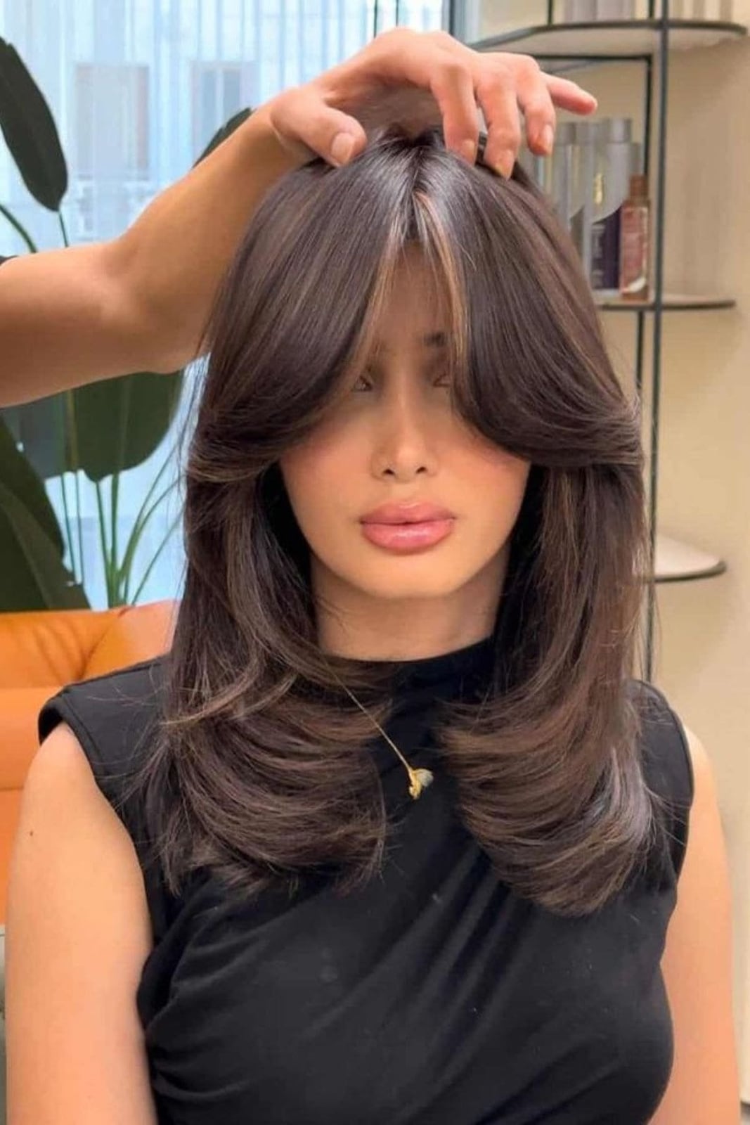 Long Dark Brown With Smooth Blowout Long Dark Brown With Smooth Blowout — Simple Curtain Bangs Long Hair