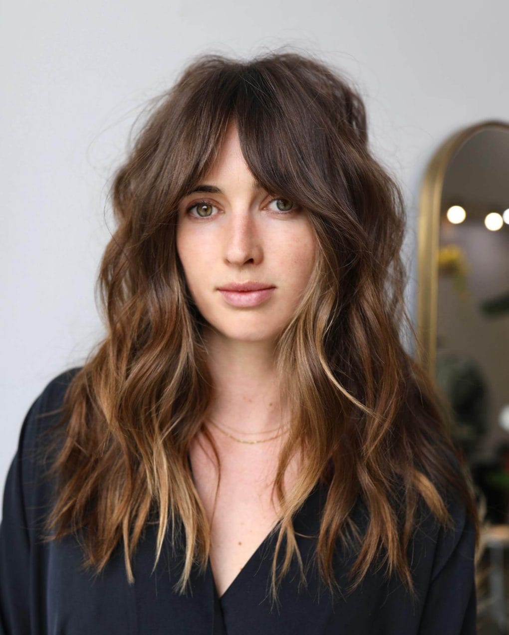 Air Dried Mid-Back Brown Hair With Balayage Air Dried Mid-Back Brown Hair With Balayage — Simple Curtain Bangs Long Hair