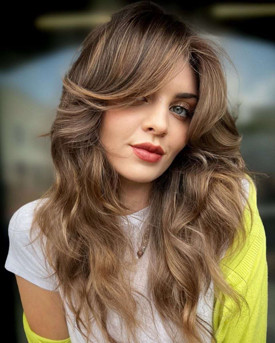 Medium Brown Balayage With Layered Curtain Bangs Medium Brown Balayage With Layered Curtain Bangs — Simple Curtain Bangs Long Hair