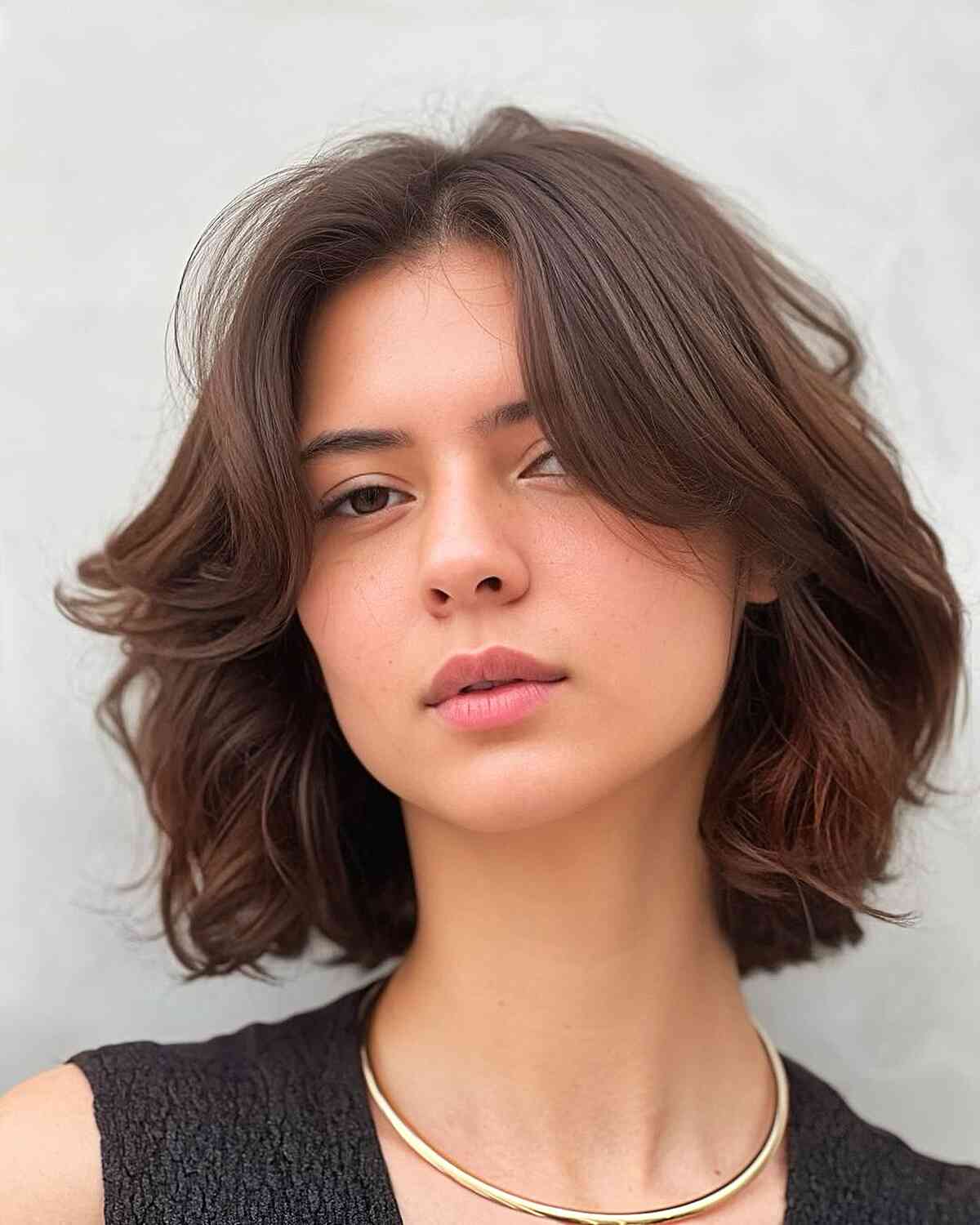 Chin Length Bob With Soft Curtain Bangs Chin Length Bob With Soft Curtain Bangs — Simple Curtain Bangs Short